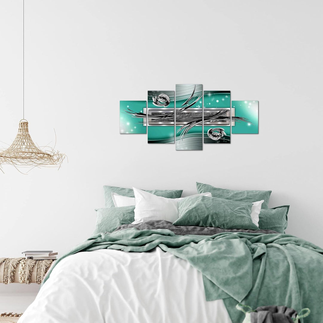 Runa Art Wandbilder Abstrakt 5 Teilig Bild auf Vlies Leinwand Deko Wohnzimmer Schlafzimmer Grau Silb