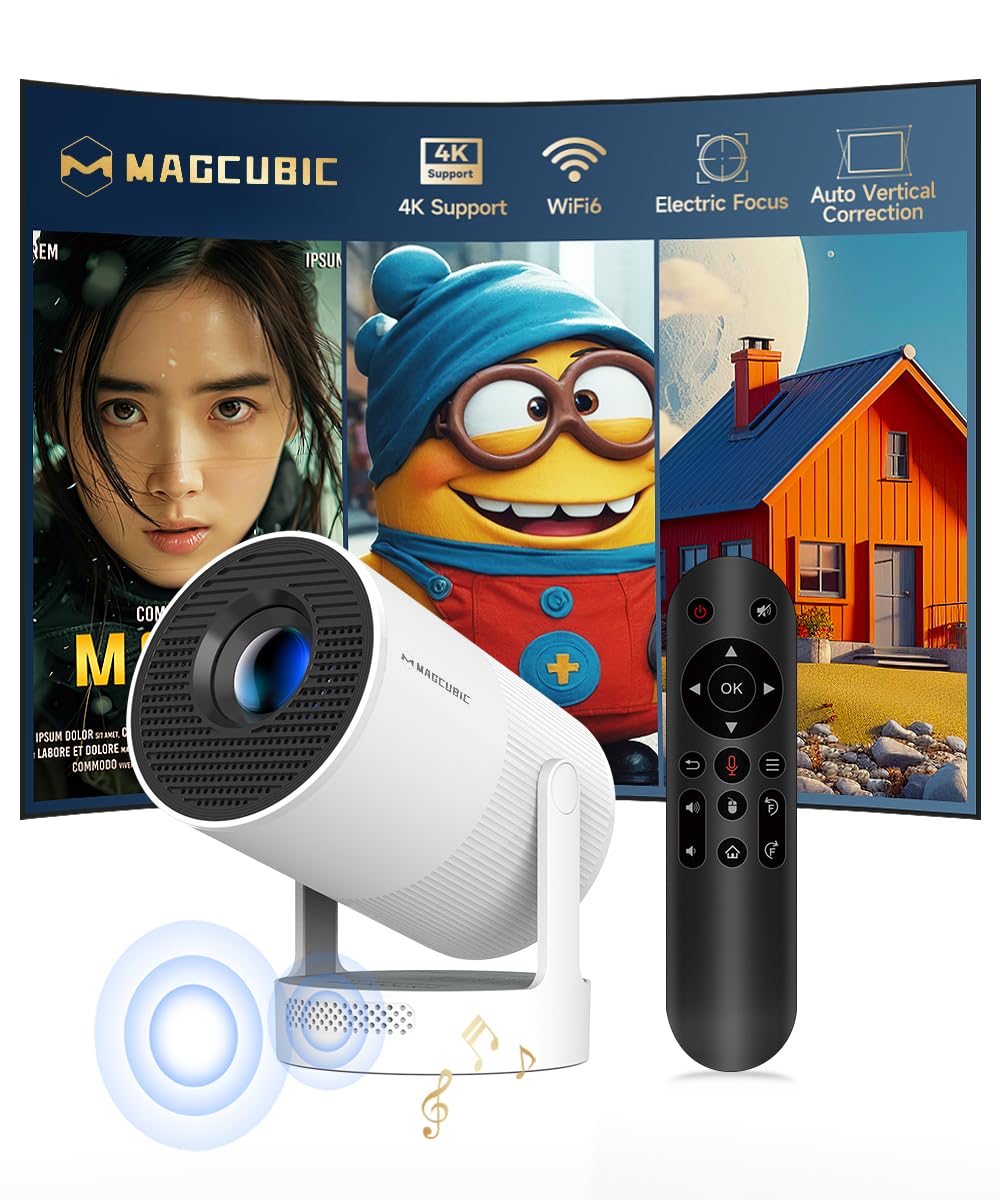 Mini Beamer 4K Unterstützt Android 11, Smart Projector Elektrisch Fokus 5G WiFi 6 BT 5.0, Mini Tragb