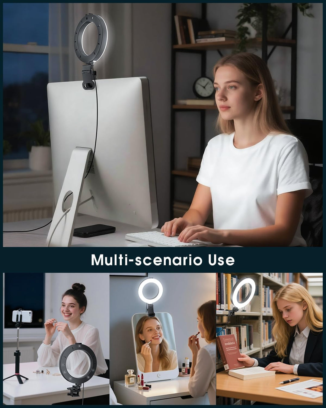 Ringlicht für Computer-Videokonferenz – Webcam-Licht für Monitor, Clip, Fernarbeit, Entfernung, Lern