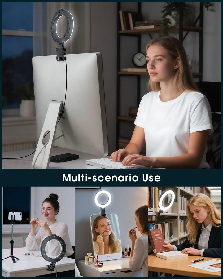 Ringlicht für Computer-Videokonferenz – Webcam-Licht für Monitor, Clip, Fernarbeit, Entfernung, Lern