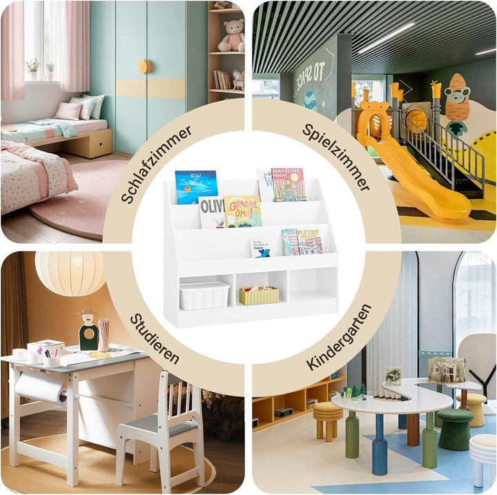 SoBuy Bücherregal Kinder Kinderregal Montessori mit 3 Ablagefächern und Spielzeug Aufbewahrung Regal