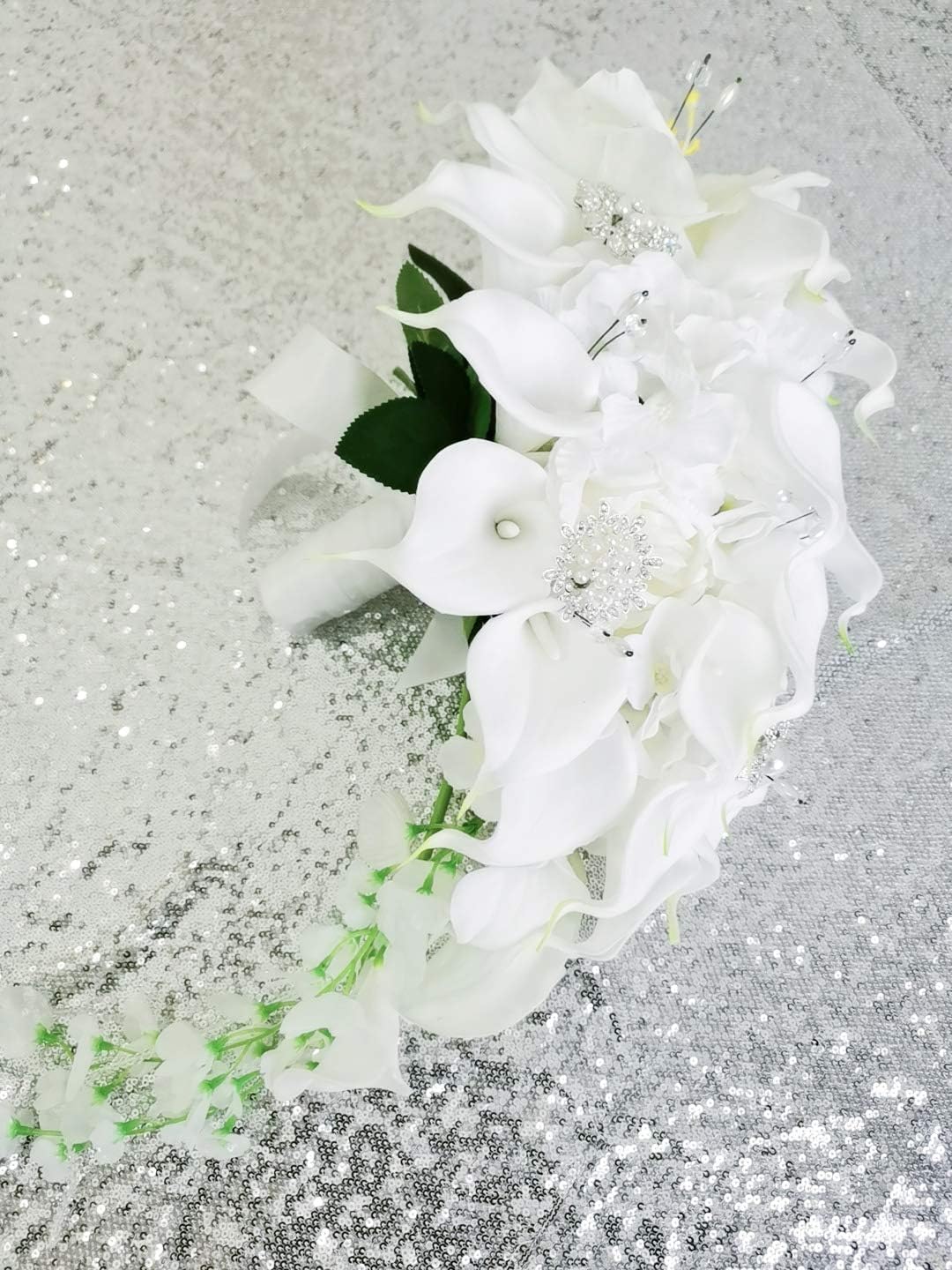 Iffo-Hochzeit-Bouquet, Calla Lilien, Rose, Diamanten, Perle. weiss