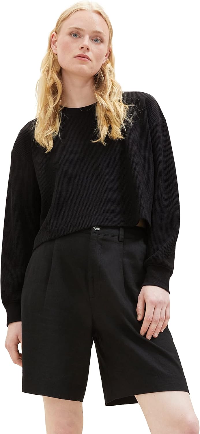TOM TAILOR Denim Damen Cropped Basic Sweatshirt L 14482 - Deep Black, L 14482 - Deep Black