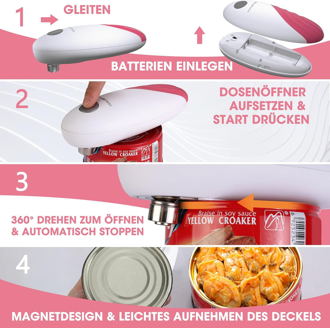 HAUSHOF Elektrischer Dosenöffner, One Touch Dosenöffner, Automatische 360°-Drehung & Automatischer S