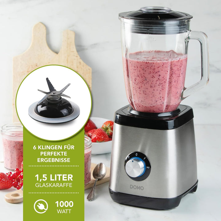 DOMO DO1133BL Standmixer Edelstahl - Geeignet zum Mixen, Blenden, Zerkleinern und Eis crushen - Puls