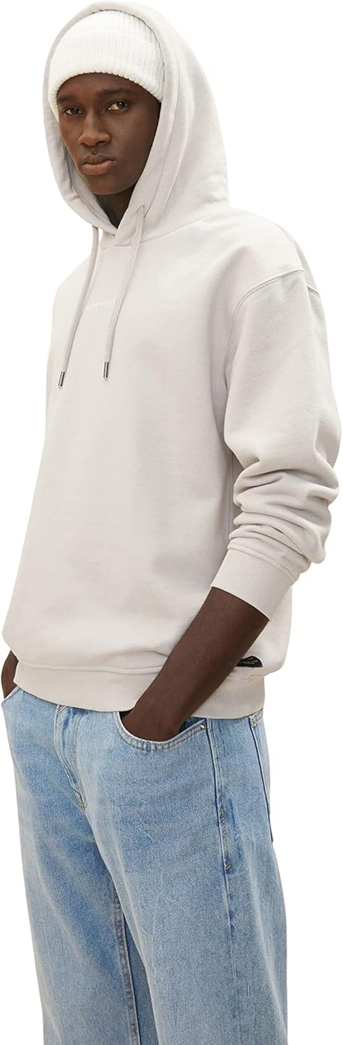 TOM TAILOR Denim Herren Hoodie Sweatshirt mit kleinem Logo-Print S 11754 - Light Dove Grey, S 11754
