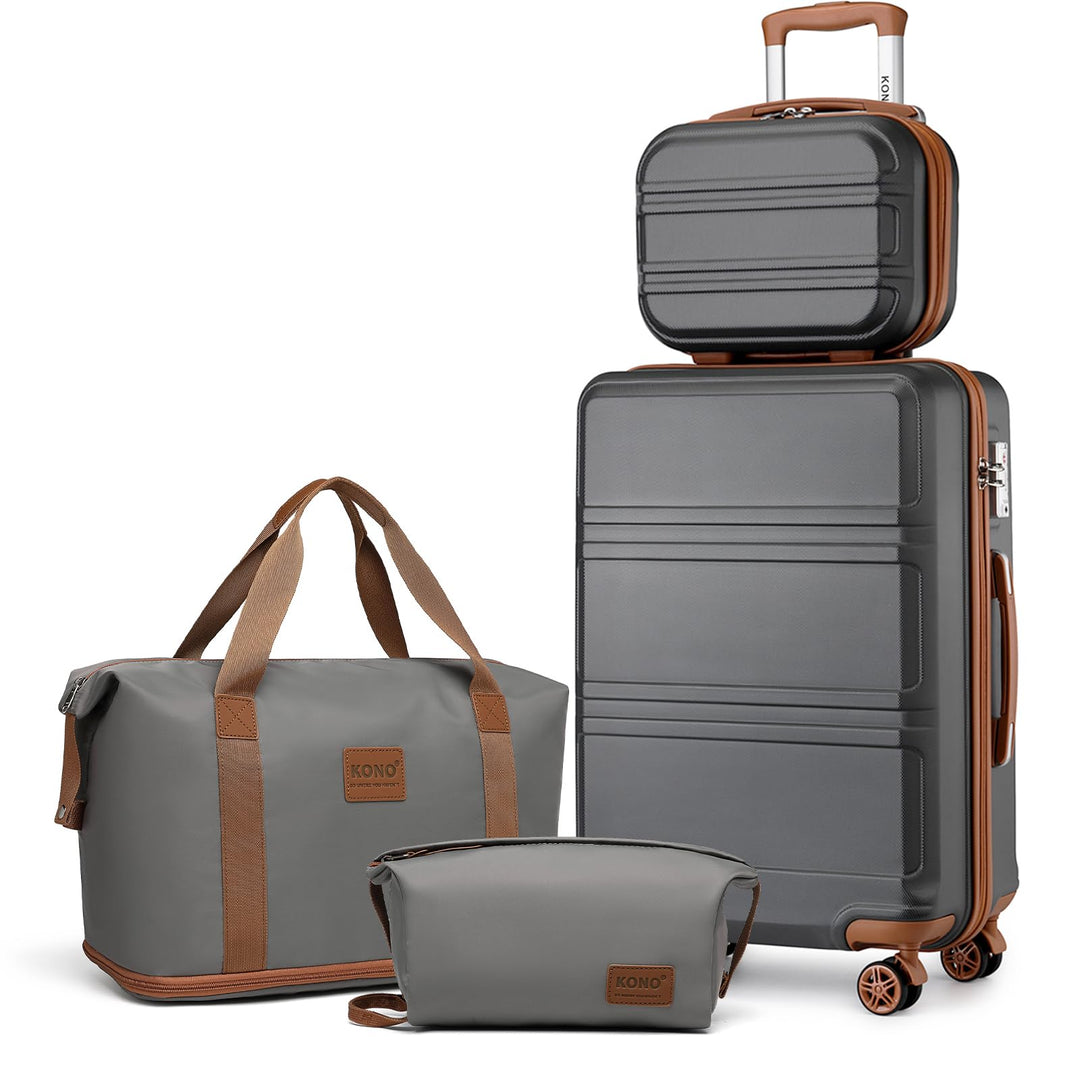 KONO Reisekoffer Set Gepäcksets 4 Teilig Kofferset, 55cm Handgepäck mit Beautycase Kosmetikkoffe mit