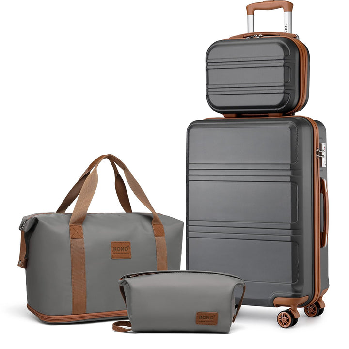 KONO Reisekoffer Set Gepäcksets 4 Teilig Kofferset, 55cm Handgepäck mit Beautycase Kosmetikkoffe mit