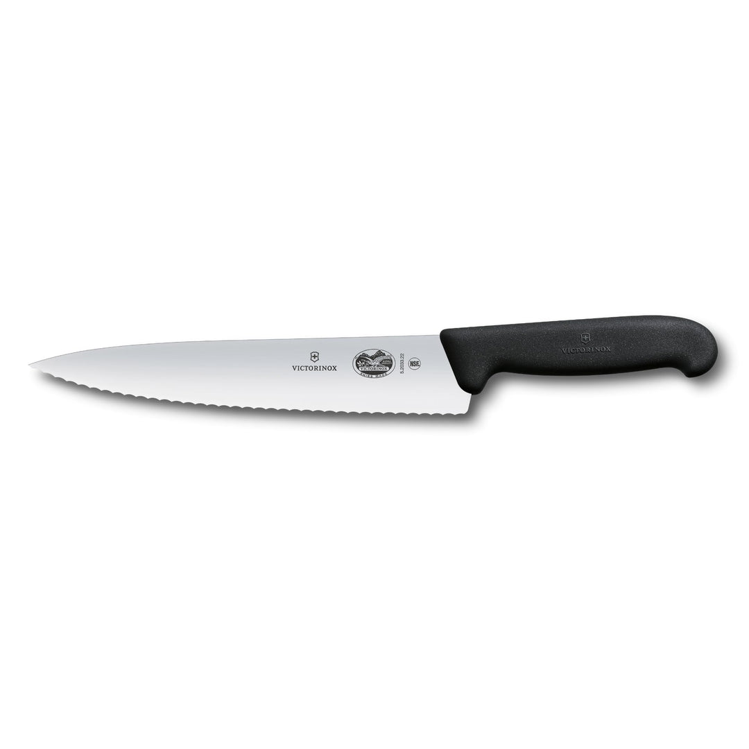 Victorinox Fibrox Kochmesser mit Wellenschliff, Breites Universalmesser für Fleisch, Gemüse und Obst