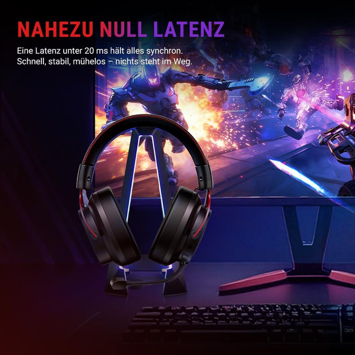 QCY Heroad VT200 Gaming Headset Wireless,2.4Ghz kabellos Headset Mit Mikrofon,7.1 Surround Sound,Blu
