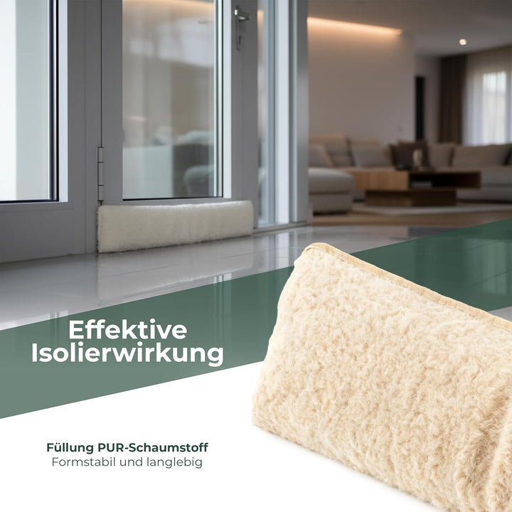 Zugluftstopper für Türen 80cm Natur Schurwolle – stoppt Zugluft & Kälte, dämpft Lärm/Staub/Licht, ru