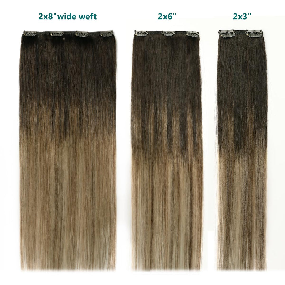 SURNEL Clip Echthaar Extension Haarverlangerung Echthaar Clips 14 Zoll 100g Dunkelbraun Mischung Mit