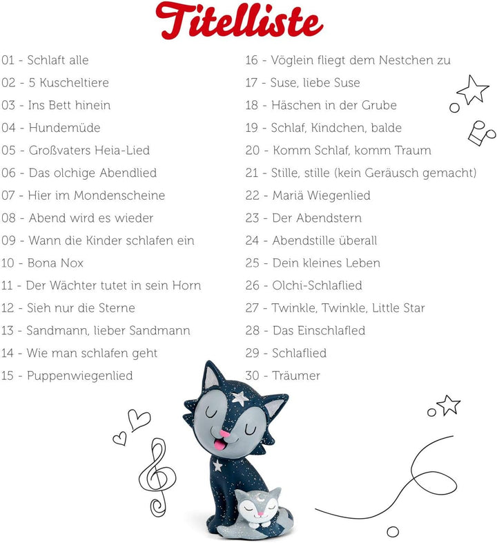 tonies Hörfiguren für Toniebox: 30 LIEBLINGS SCHLAFLIEDER 2 Figur - ca 70 Min. Spieldauer - ab 3 Jah