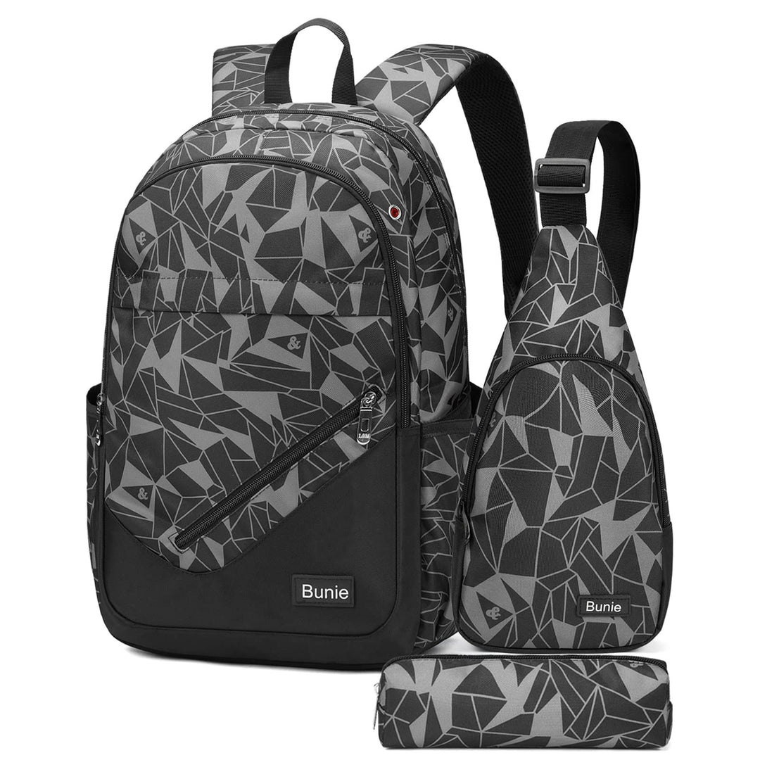 bunie Rucksack für Jungen Grosse Büchertasche Wasserdichte Schultasche Federmäppchen Umhängetasche S