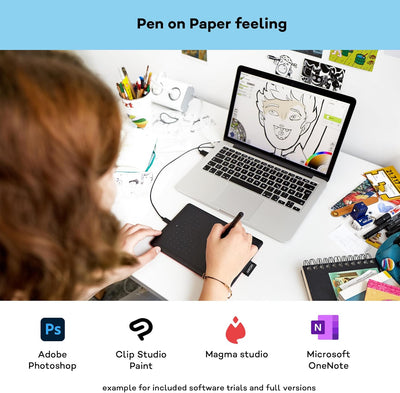 One by Wacom Stifttablett mit drucksensitivem Stift, geeignet für Windows, Mac & Chromebook, Small,