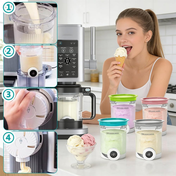 NAVESO 4 Stück Ersatz für Ninja Creami Deluxe Behälter, 500ML Eisbehälter für Ninja Creami NC700 NC7