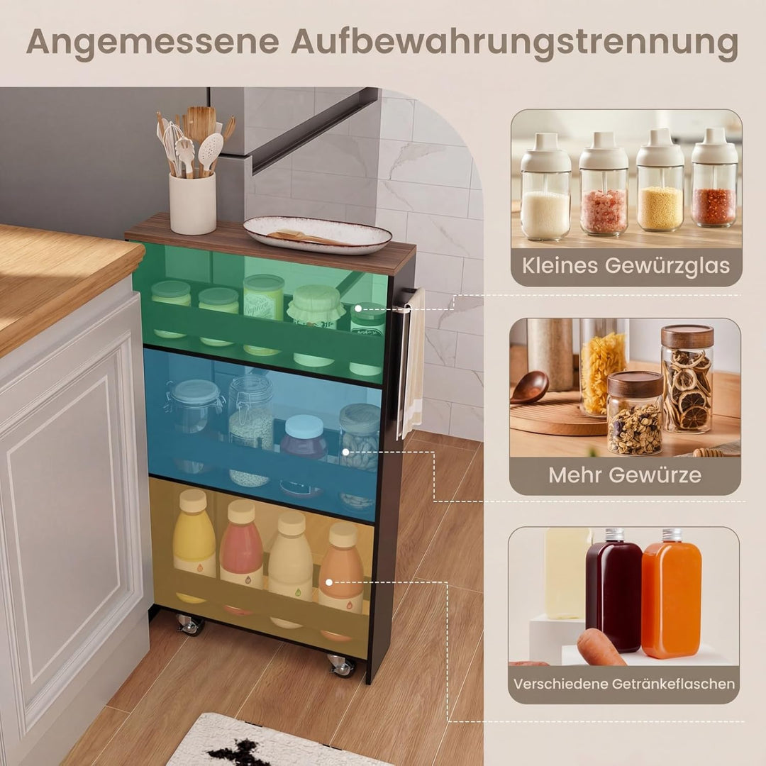 COSTWAY Nischenwagen 13cm breit, 4 Etagen Küchenwagen schmal, Nischenregal auf Rollen, Servierwagen