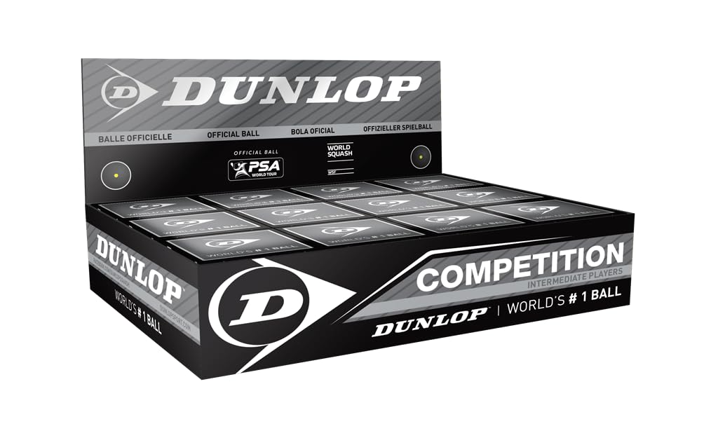 Dunlop Squashbälle Competition gelb, für Anfänger und Fortgeschrittene – Speed langsam 12 Balls, 12