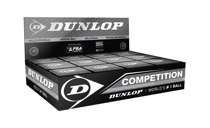 Dunlop Squashbälle Competition gelb, für Anfänger und Fortgeschrittene – Speed langsam 12 Balls, 12