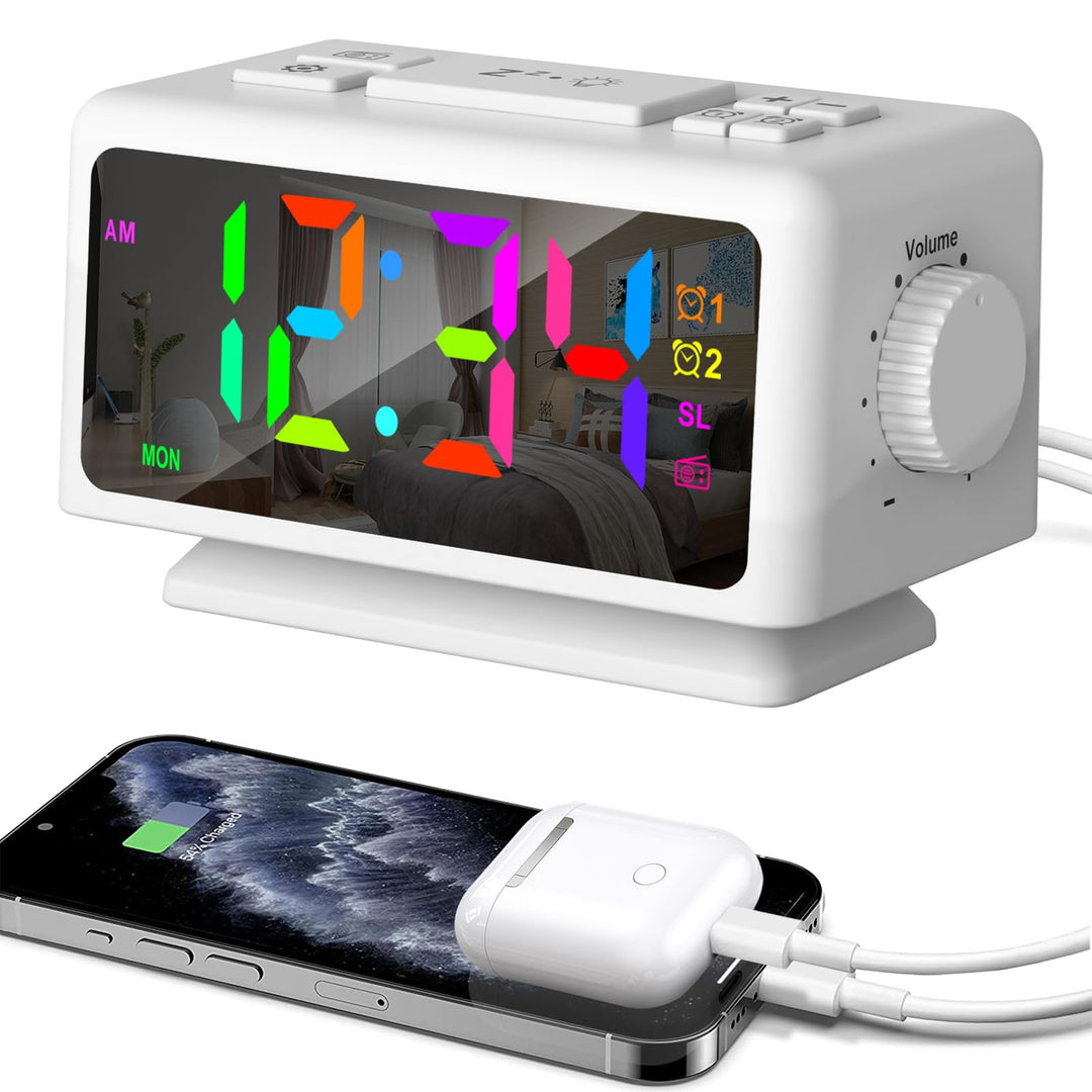 ThreeH Radiowecker RGB Farbe Zeitanzeige 12 Dimmer Lauter Alarm FM Radiowecker für Senioren Kinder 1