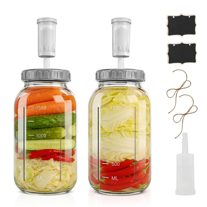 2er Fermentierglas 64oz/1.9L, Kimchi Behälter mit Luftschleuse, Gross Fermentationsglas, Glas Dosen