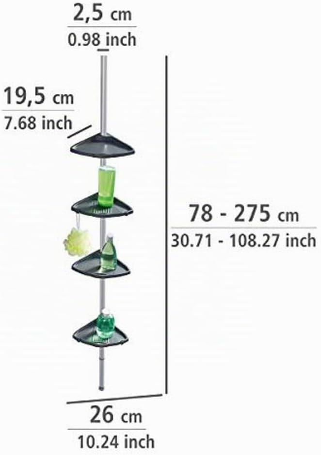 WENKO Teleskop Duschecke Compact Silber - mit 4 Ablagen, Aluminium, Silber 275 x 19.5 x 26 cm, Silbe