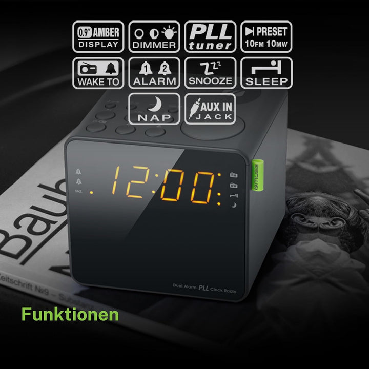 Muse M-187 Radiowecker mit Zwei Weckzeiten, Dimmer und grossem Display
