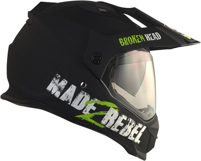 Broken Head made2rebel Motocross-Helm grün mit Visier - Enduro-Helm - MX Cross-Helm mit Sonnenblende