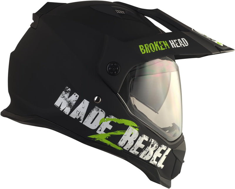 Broken Head made2rebel Motocross-Helm grün mit Visier - Enduro-Helm - MX Cross-Helm mit Sonnenblende