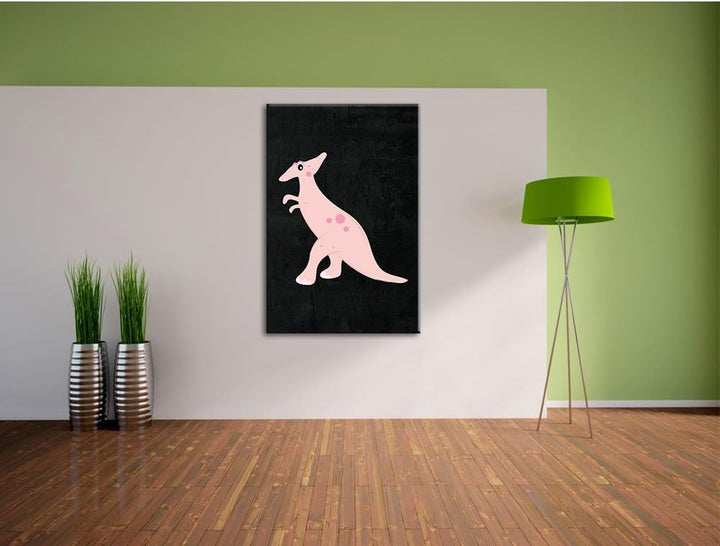 Pixxprint Niedlicher Dinosaurier schwarz, Format: 70x100 auf hochkantiges Leinwandbild, XXL riesige