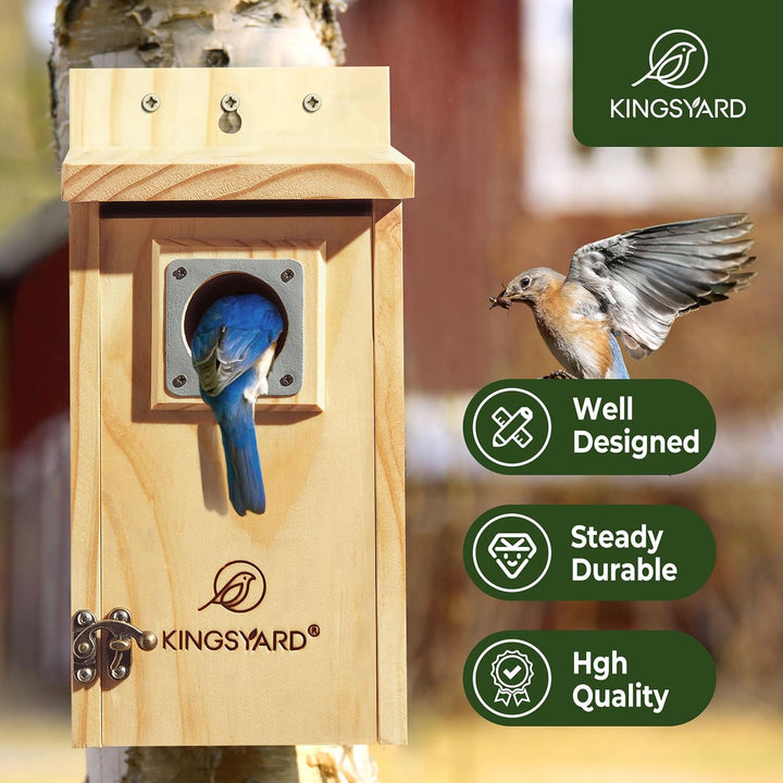 Kingsyard Blaues Vogelhaus für draussen - Klassisches Holz-Vogelhaus mit Raubtierschutz für Blaukehl