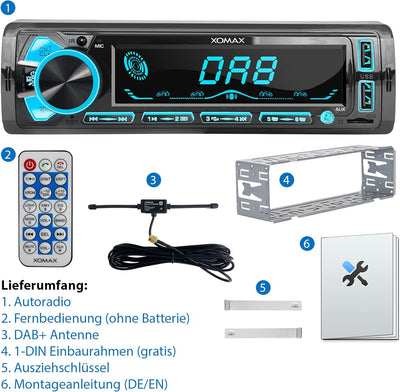 XOMAX XM-RD288 Autoradio mit integriertem DAB+ Tuner, FM RDS, Bluetooth Freisprecheinrichtung, USB,