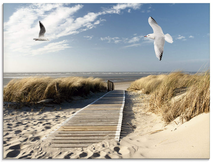 ARTland Glasbilder Wandbild Glas Bild einteilig 80x60 cm Querformat Strand Meer Nordsee Küste Möwen