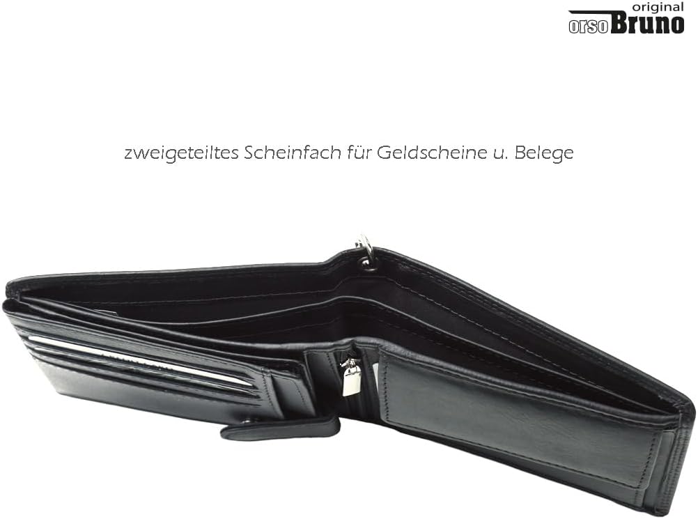 Schwarze Geldbörse mit Kette im hochwertigen Leder Querformat Bikerbörse mit Kette Kettenbörse Geldb