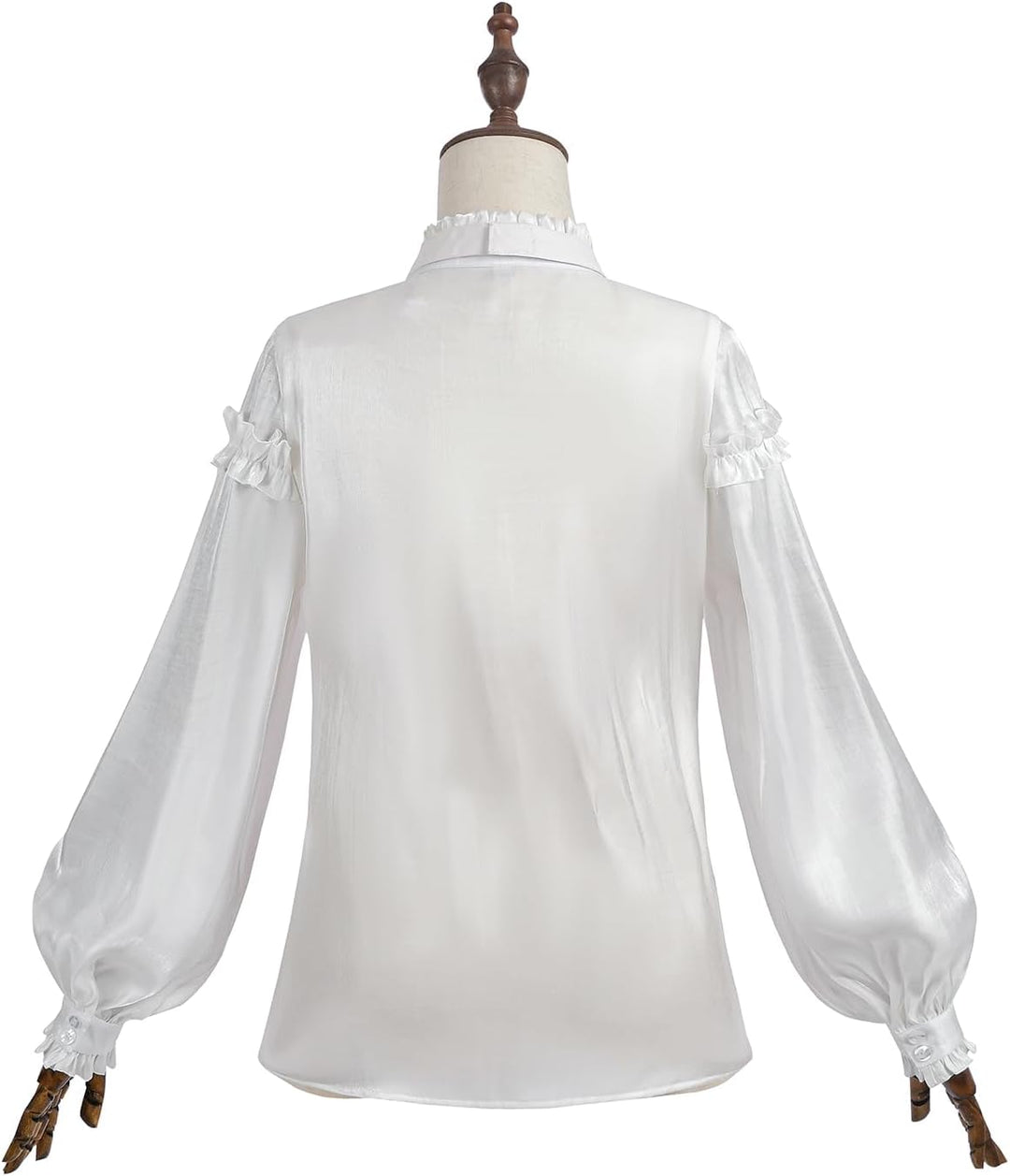 Damen Viktorianisch Bluse Vintage Schleifenhemd Stehkragen mit Ruff Langarmshirt Mittelalter Bluse L