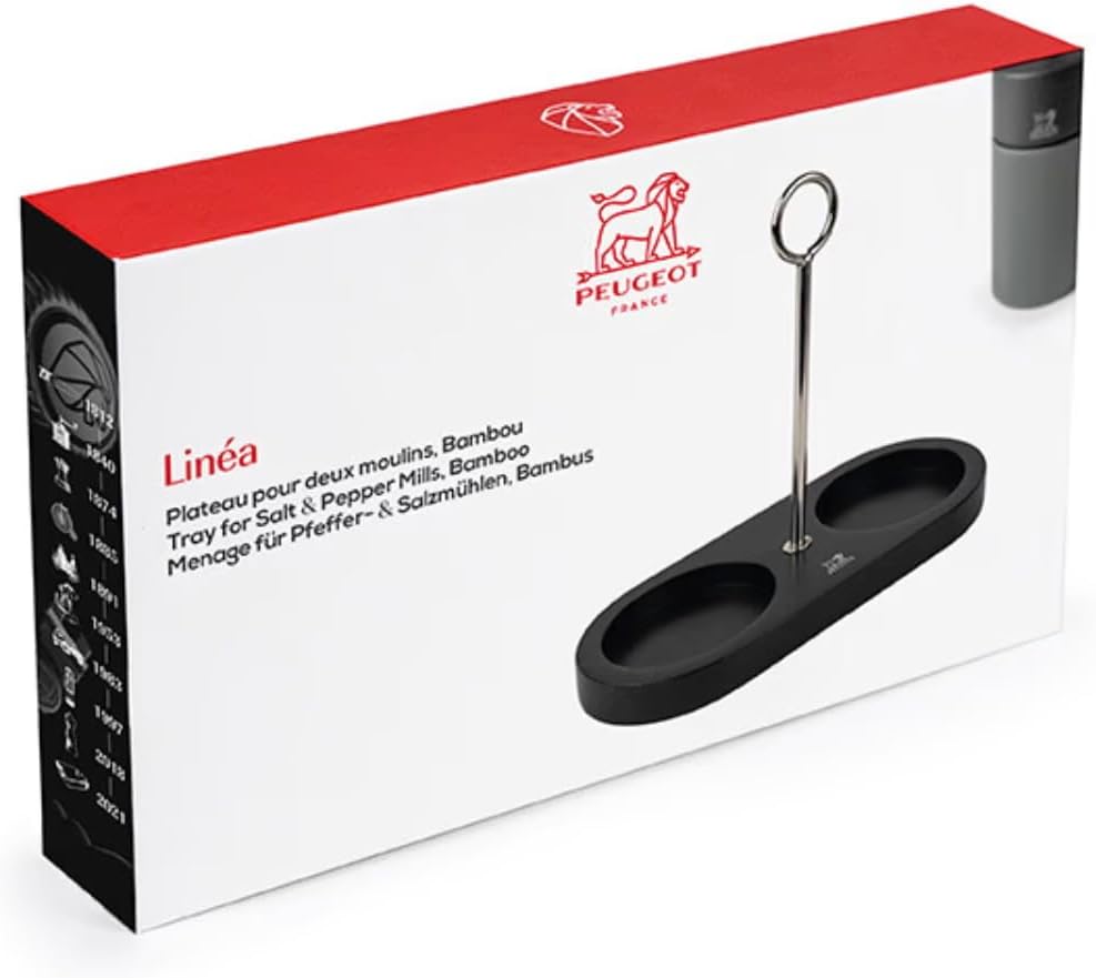 PEUGEOT - Tablett Linéa aus Bambus mit Griff für Zwei Mühlen – Masse: 18,7 cm x 15,5 cm – Französisc