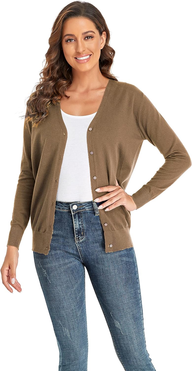 CUNYI Strickjacke für Damen Pullover mit V-Ausschnitt S Khaki, S Khaki