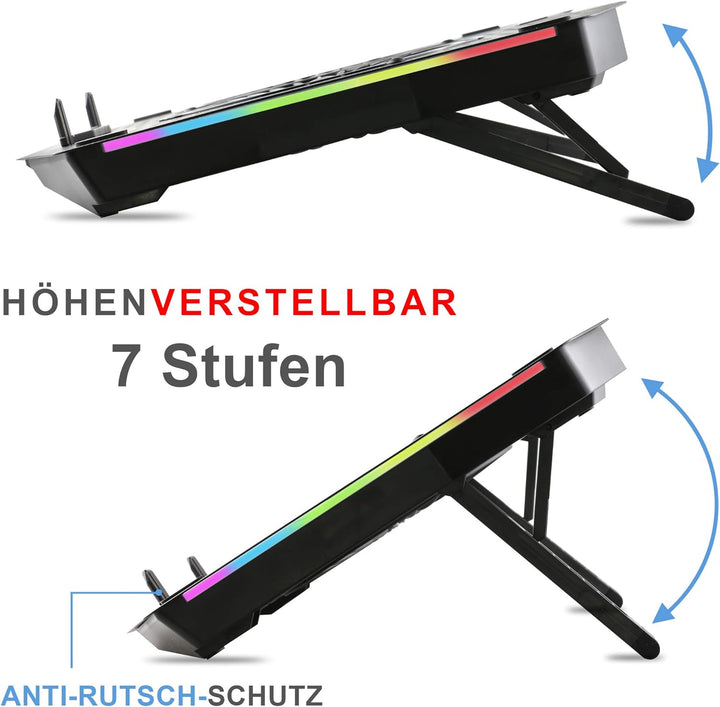 SK Notebook Laptop Rainbow RGB Kühler Gamer Ständer Kühlpad Unterlage Cooler für 9-18 Zoll/Lüfter /