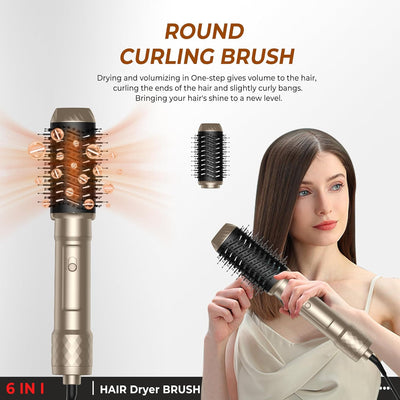 6 in 1 Airstyler Warmluftbürste Set, mit 6 Ersatz:1000W Haartrockner,Rundbürstenföhn Thermal Brush A