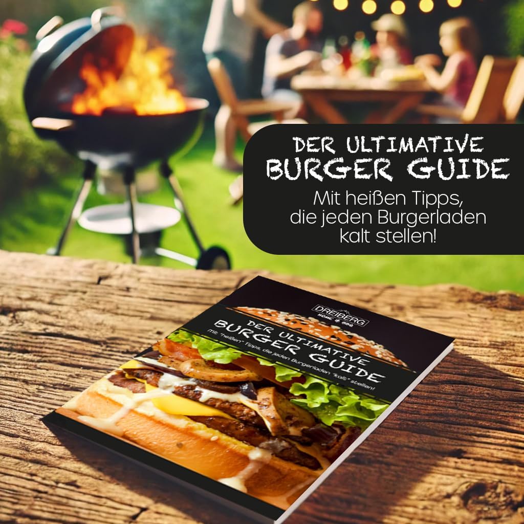 Burger Set aus Edelstahl inkl. Grillspachtel Set, Schmelzglocken, Burgerpresse, Smasher, Gewürzstreu