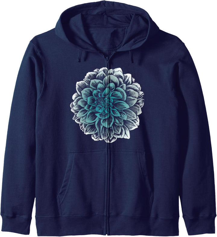 Vintage Dahlia Flower Minimalist Dark Nature Graphic Kapuzenjacke