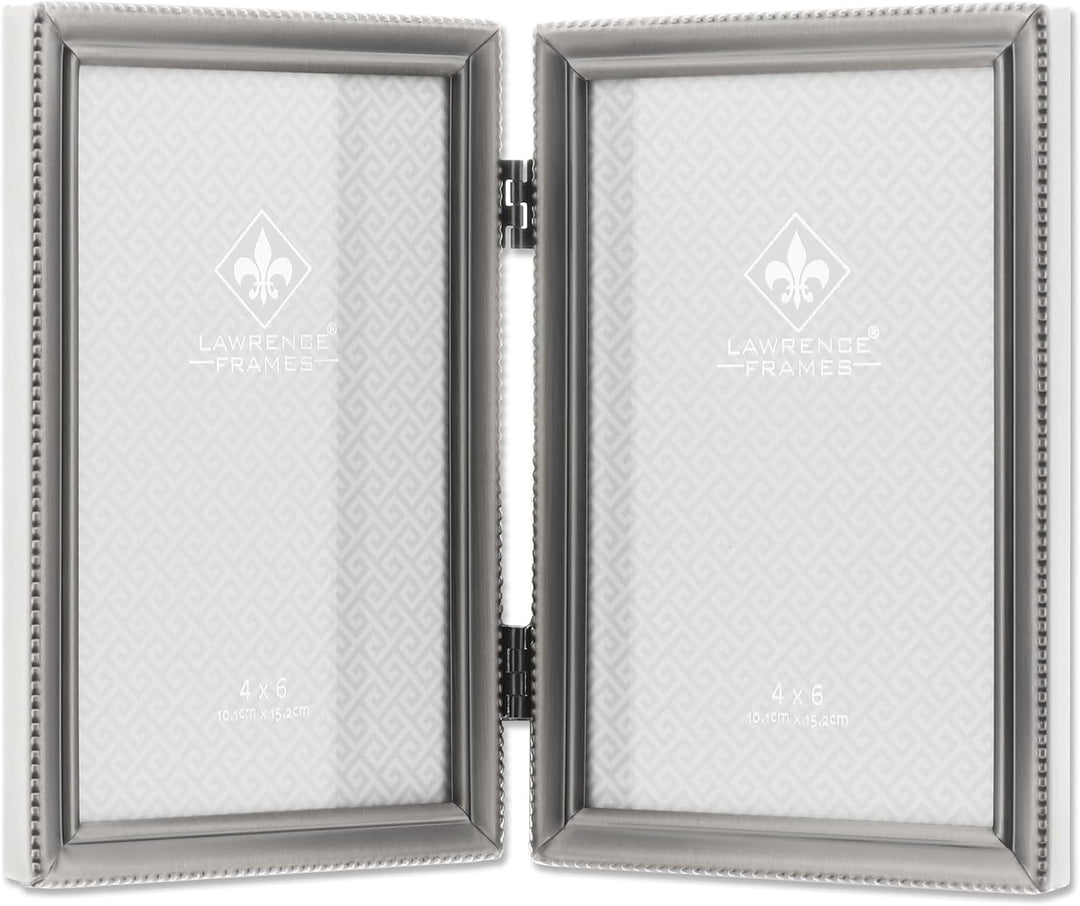 Lawrence Frames Doppel-Bilderrahmen mit Scharnier, 10 x 15 cm, Antik-Zinn-Design zinnfarben 4 Inches