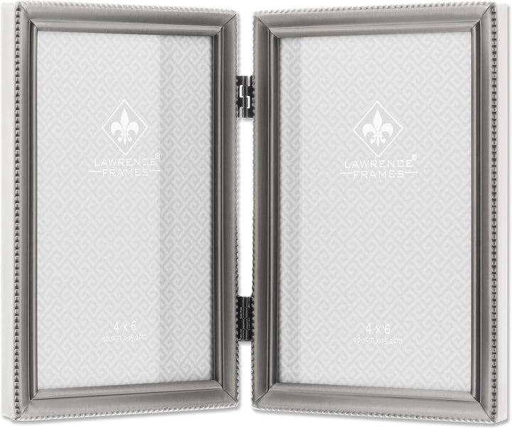 Lawrence Frames Doppel-Bilderrahmen mit Scharnier, 10 x 15 cm, Antik-Zinn-Design zinnfarben 4 Inches