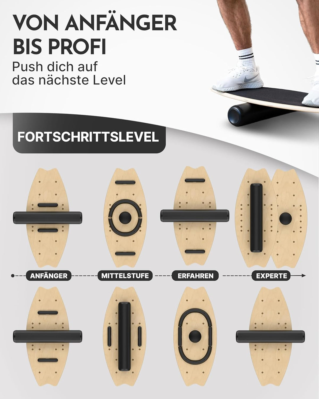 NEOLYMP Balance Board Holz – Gleichgewichtstrainer für Erwachsene & Kinder – rutschfest & bis 210kg