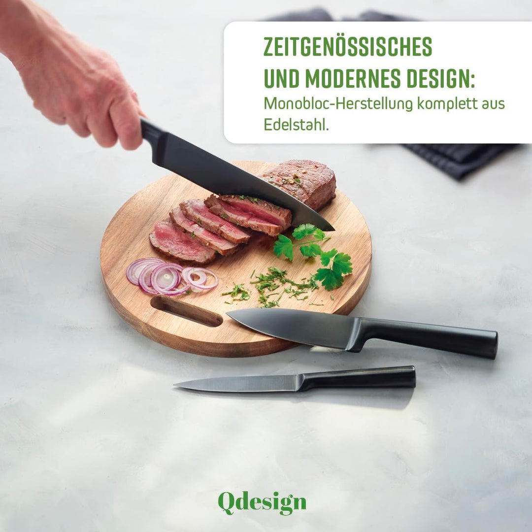 Qdesign - 5er-Set Küchen-Messer aus Edelstahl - Koch-, Brot-, Tranchier-, Office-, Gemüsemesser - Ul