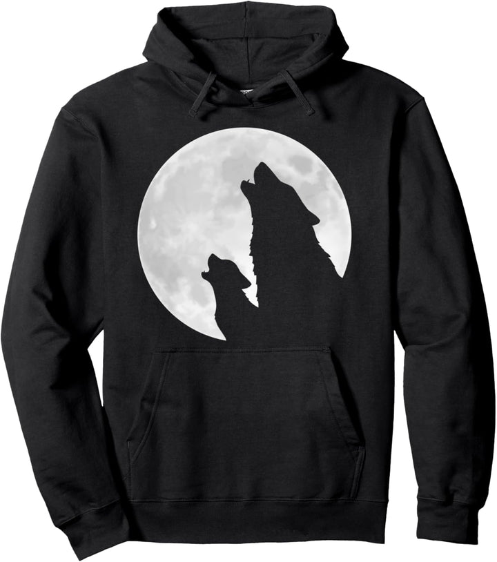 Mutter Wolf & Welpe heulend Vollmond Silhouette Pullover Hoodie