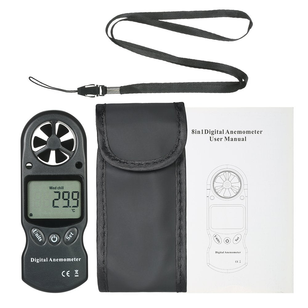 8-in-1-Hand-Digital-Anemometer fü Windgeschwindigkeit/Temperatur/Luftfeuchtigkeit/Windchill/Hitzeind