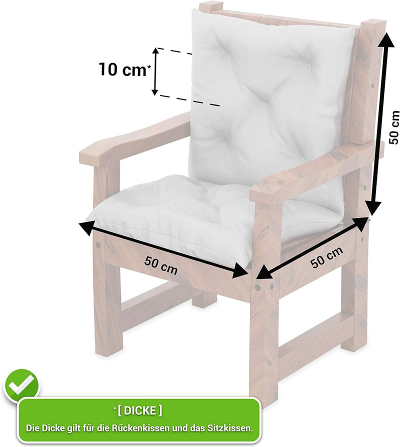 MOLTICO 2er Set - Stuhlauflage Gartenstuhl Auflage - 100x50x10 cm - Stuhlkissen Sitzkissen und Rücke