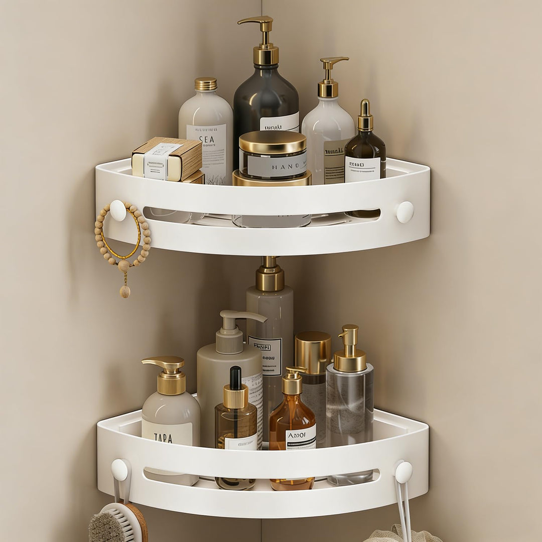 Weiss Duschablage Ecke 2er-Set, Duschregal Ohne Bohren Ecke Duschregal aus Kunststoff Shampoo Halter
