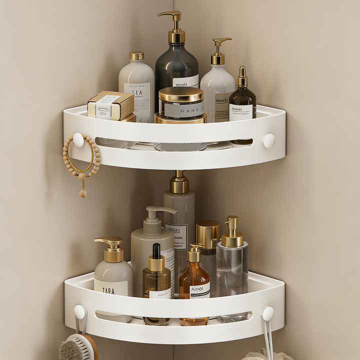 Weiss Duschablage Ecke 2er-Set, Duschregal Ohne Bohren Ecke Duschregal aus Kunststoff Shampoo Halter